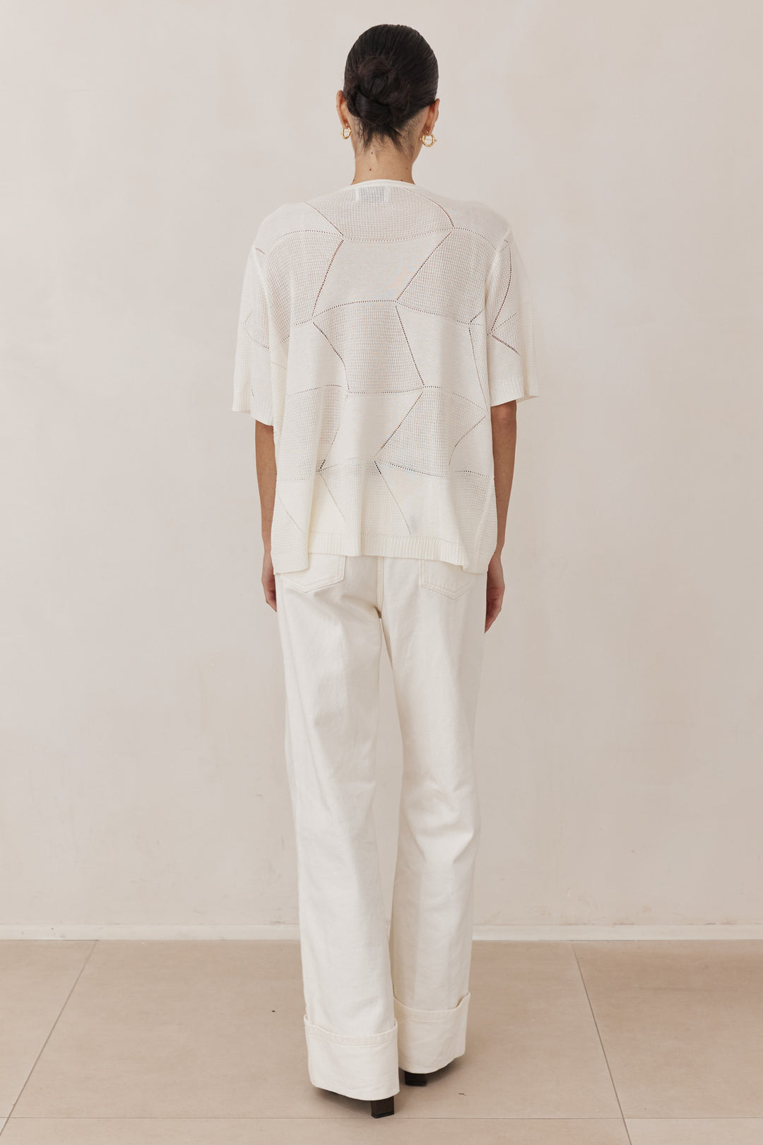 חולצת סריג דק לימה שרוול קצר | לבן