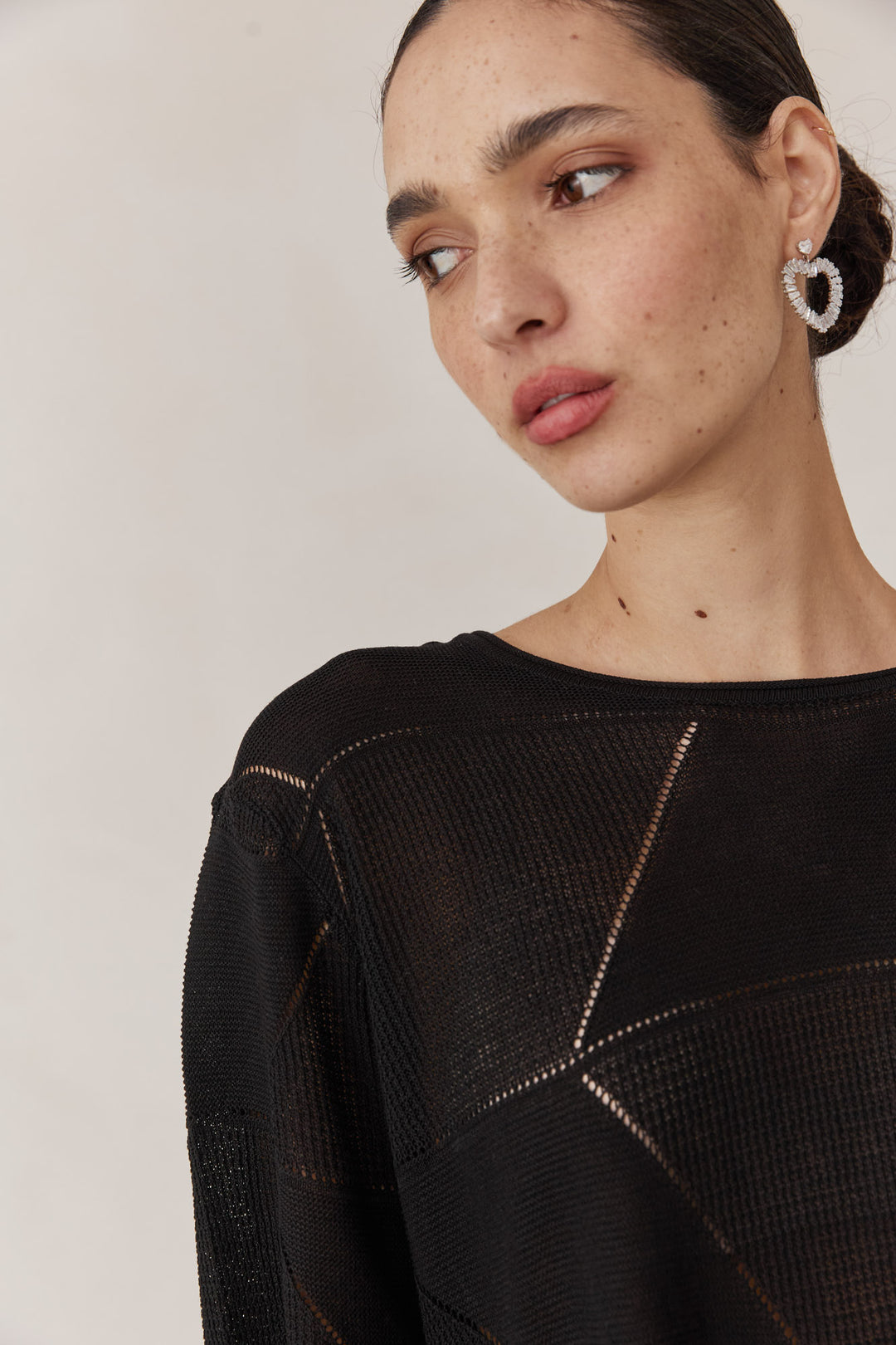 חולצת סריג דק לימה שרוול קצר | שחור