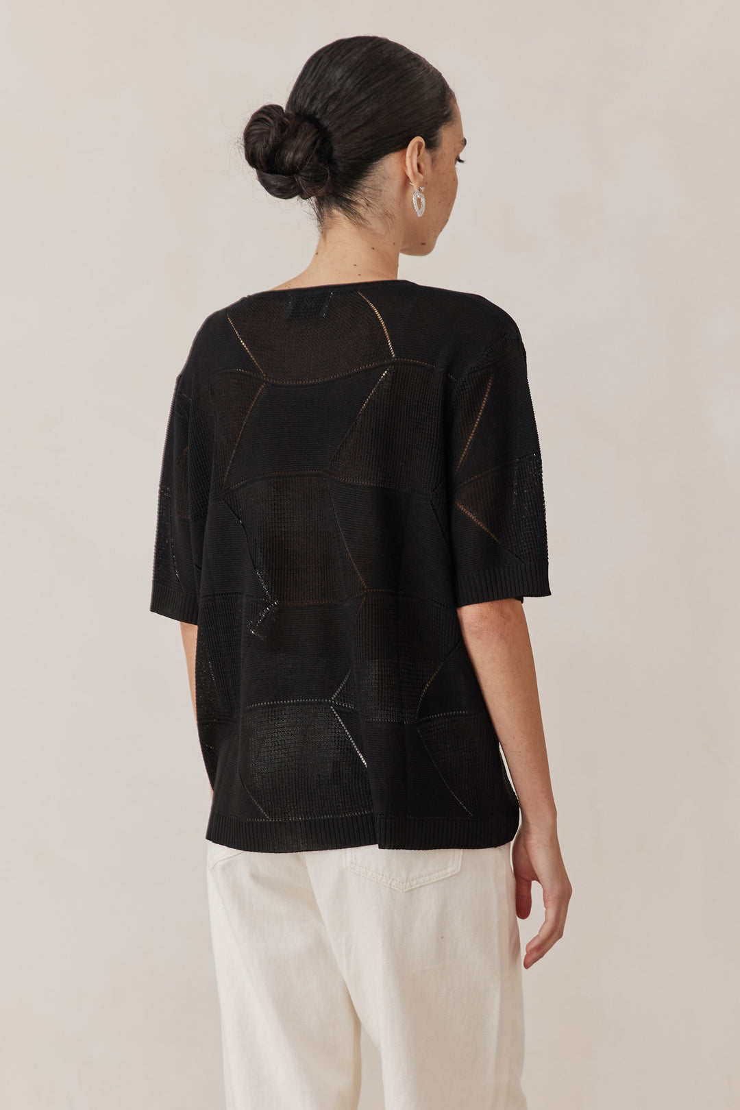 חולצת סריג דק לימה שרוול קצר | שחור