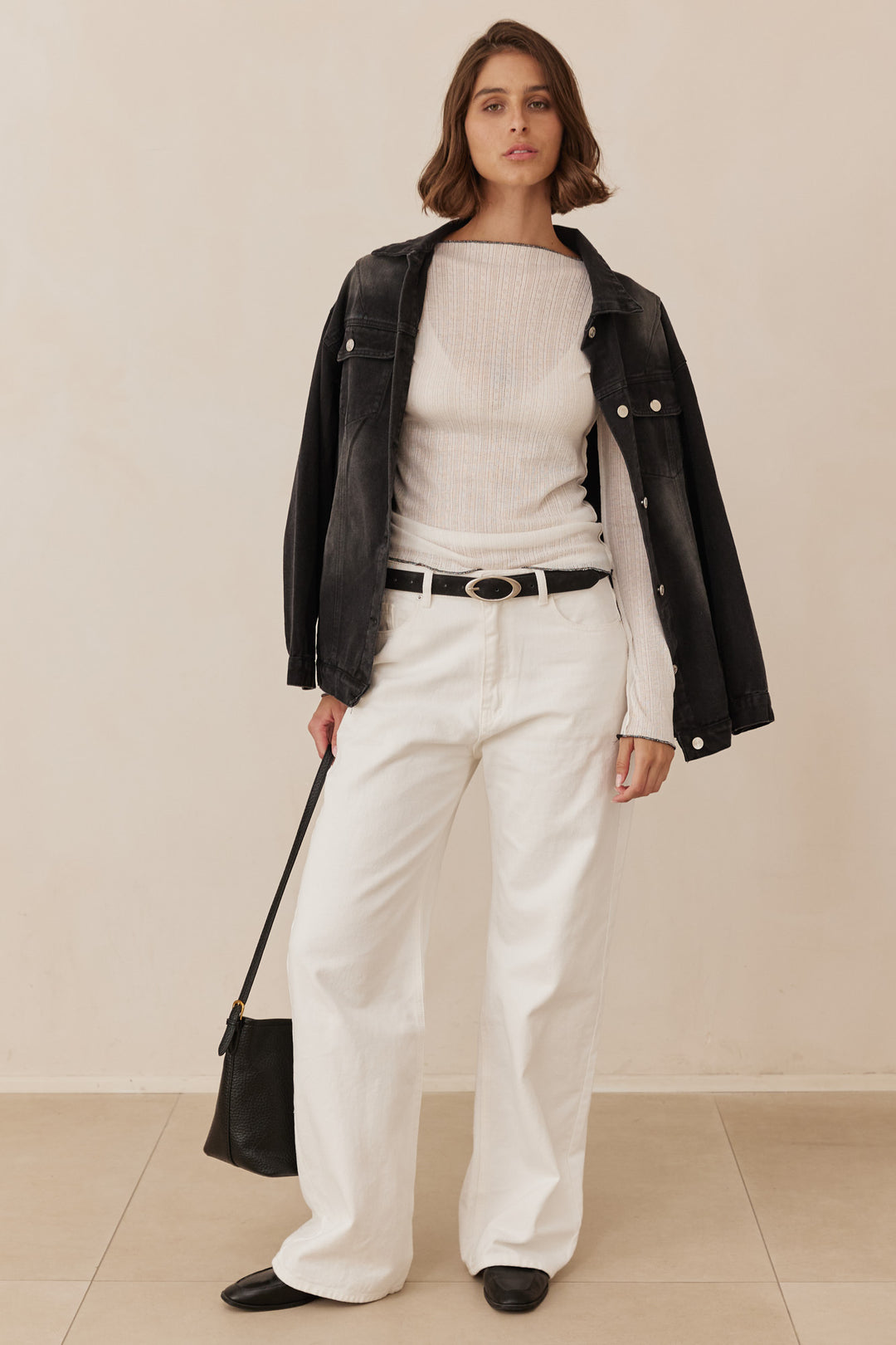 חולצת מינדי בד שקפקף עם טקסטורה | לבן