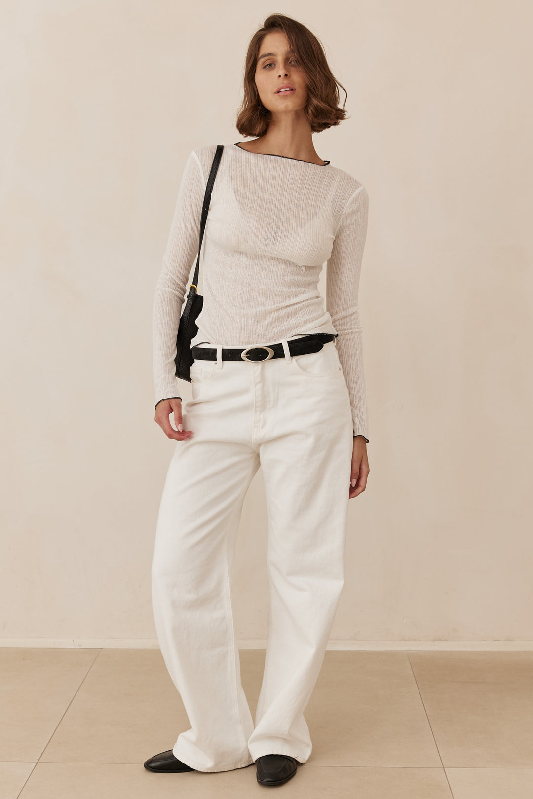 חולצת מינדי בד שקפקף עם טקסטורה | לבן