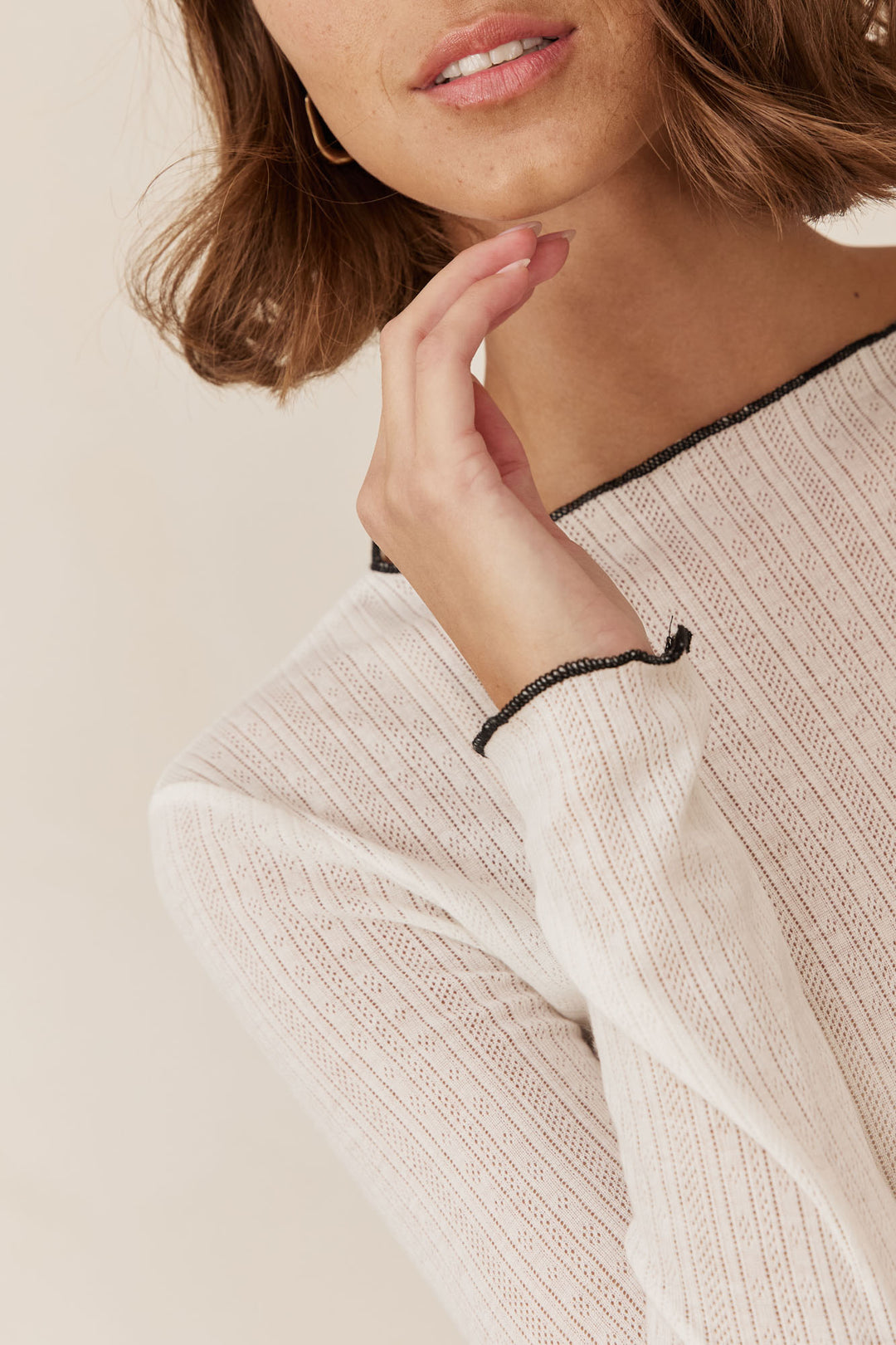 חולצת מינדי בד שקפקף עם טקסטורה | לבן