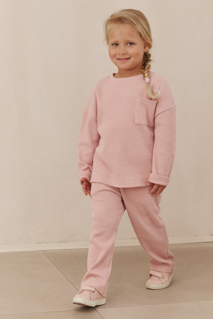 חליפת קים בד וופל בשילוב רקמת לוגו | ורוד