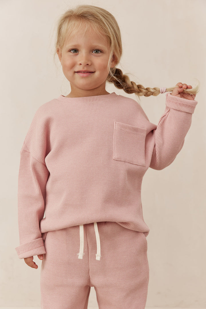 חליפת קים בד וופל בשילוב רקמת לוגו | ורוד