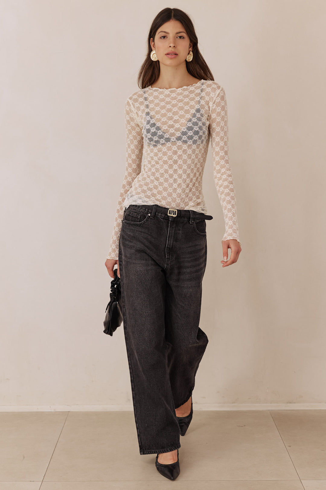 חולצת גולף דונה בד תחרה | שמנת