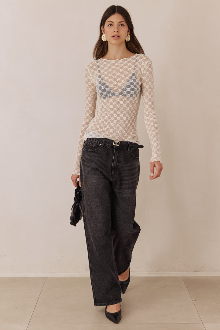 חולצת גולף דונה בד תחרה | שמנת