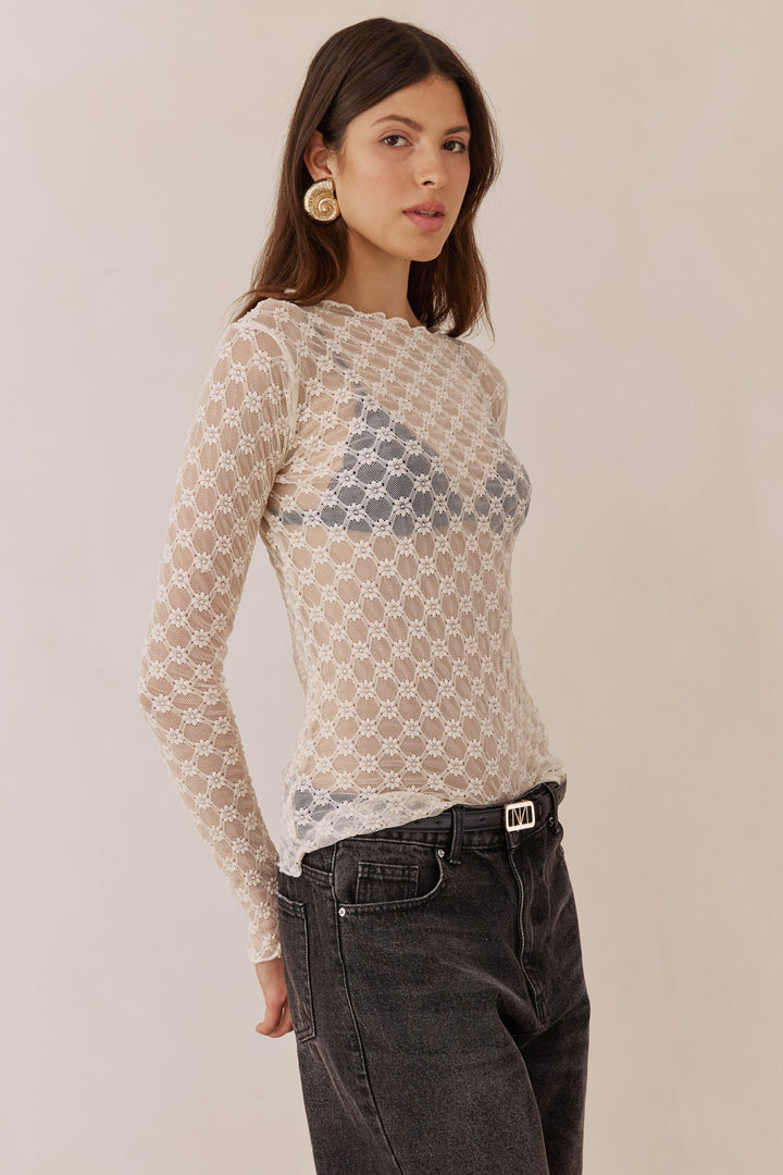 חולצת גולף דונה בד תחרה | שמנת