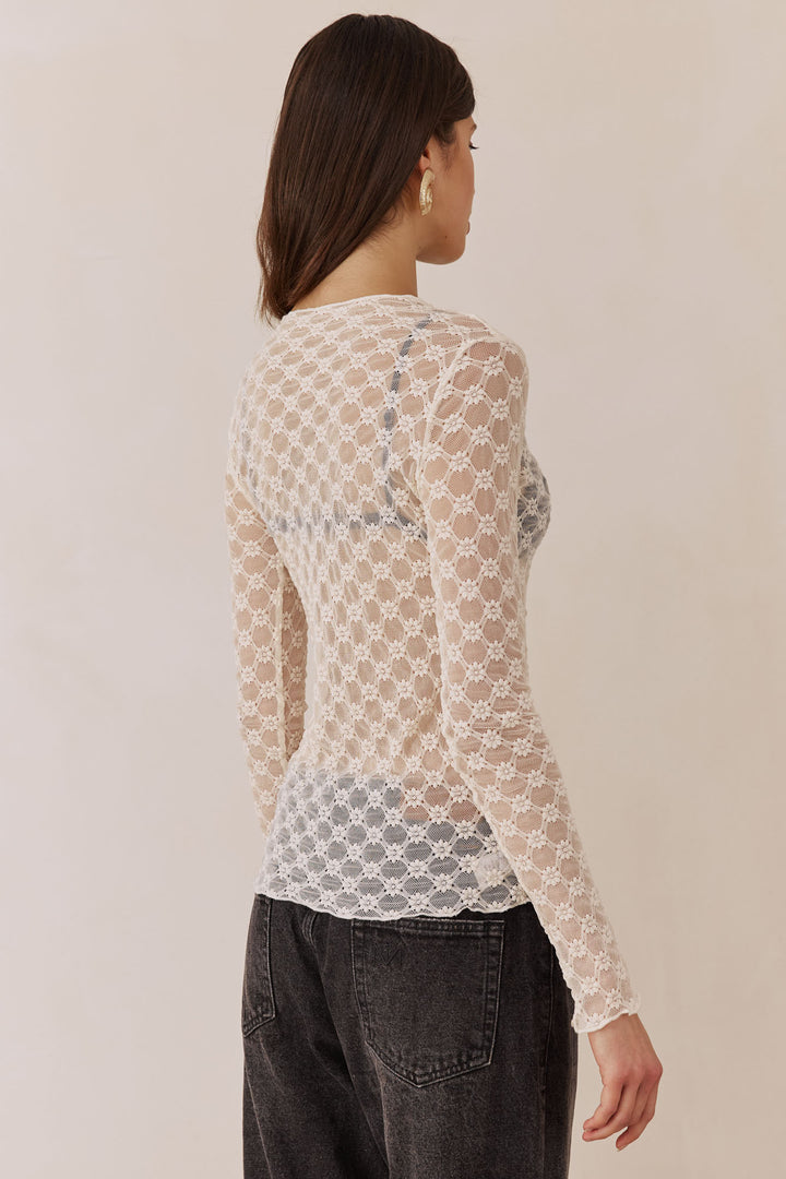 חולצת גולף דונה בד תחרה | שמנת