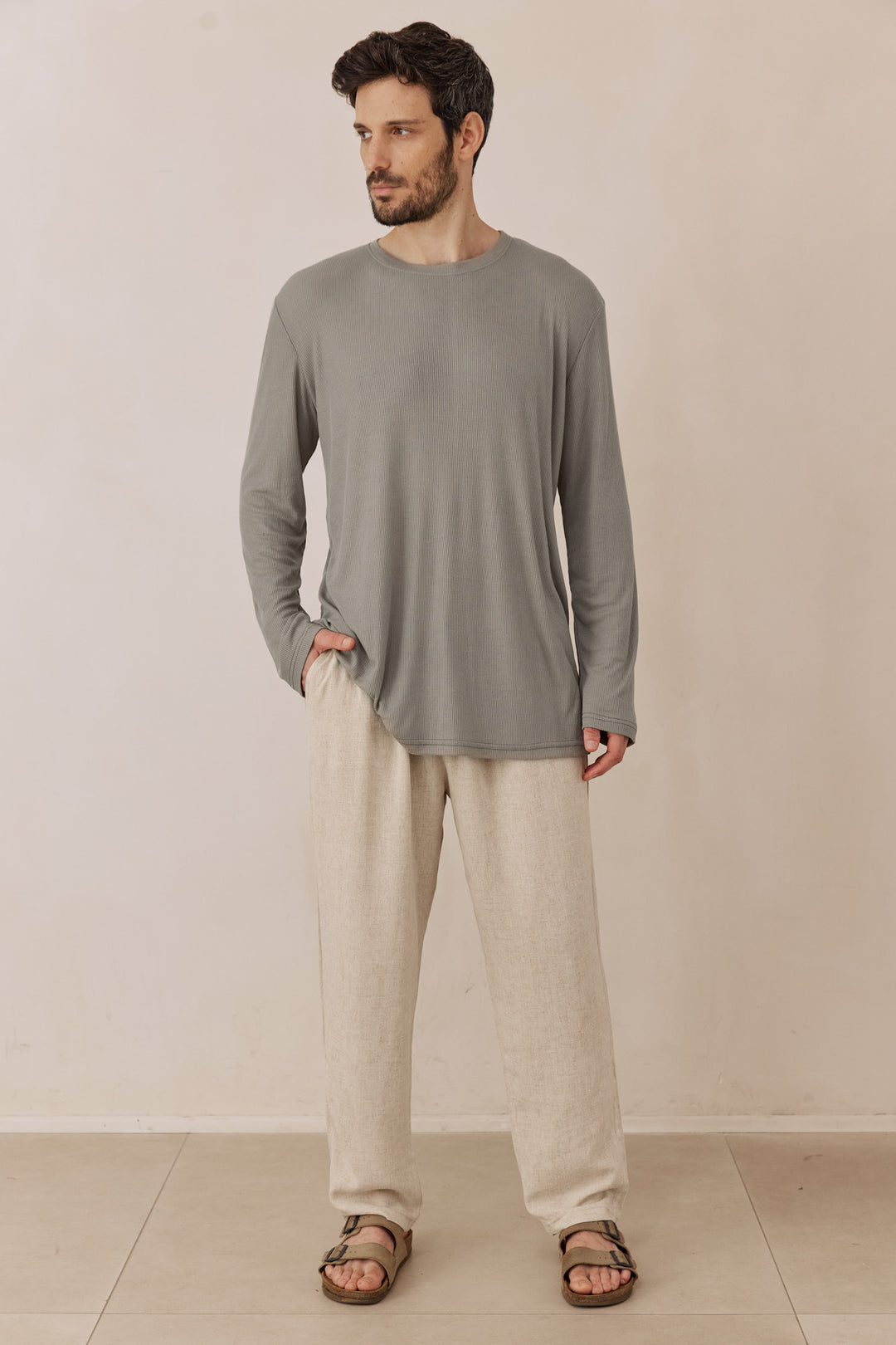 טי שירט און מבד ריב דק | ירוק זית