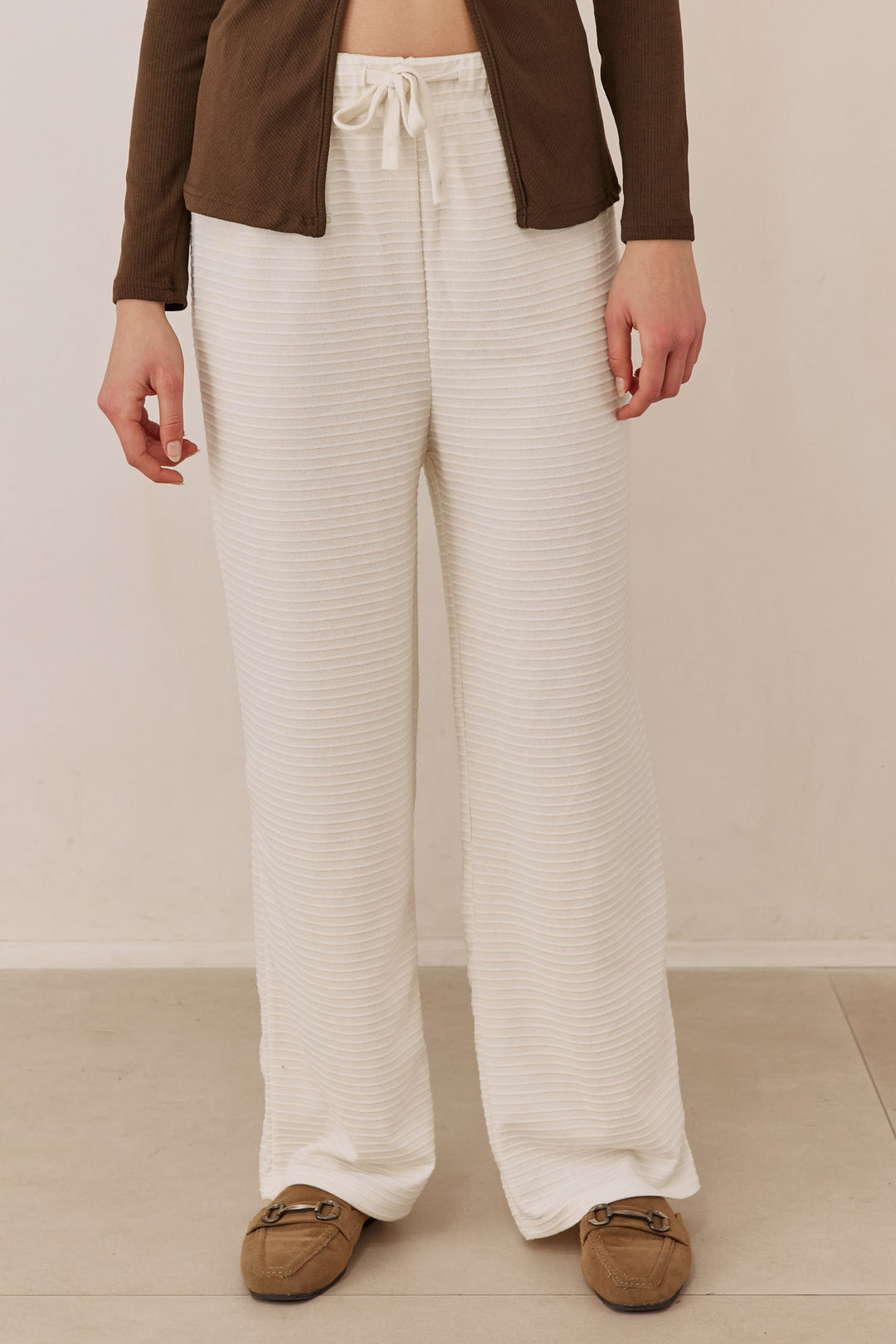 מכנסי הנרי טקסטורת פסים | שמנת