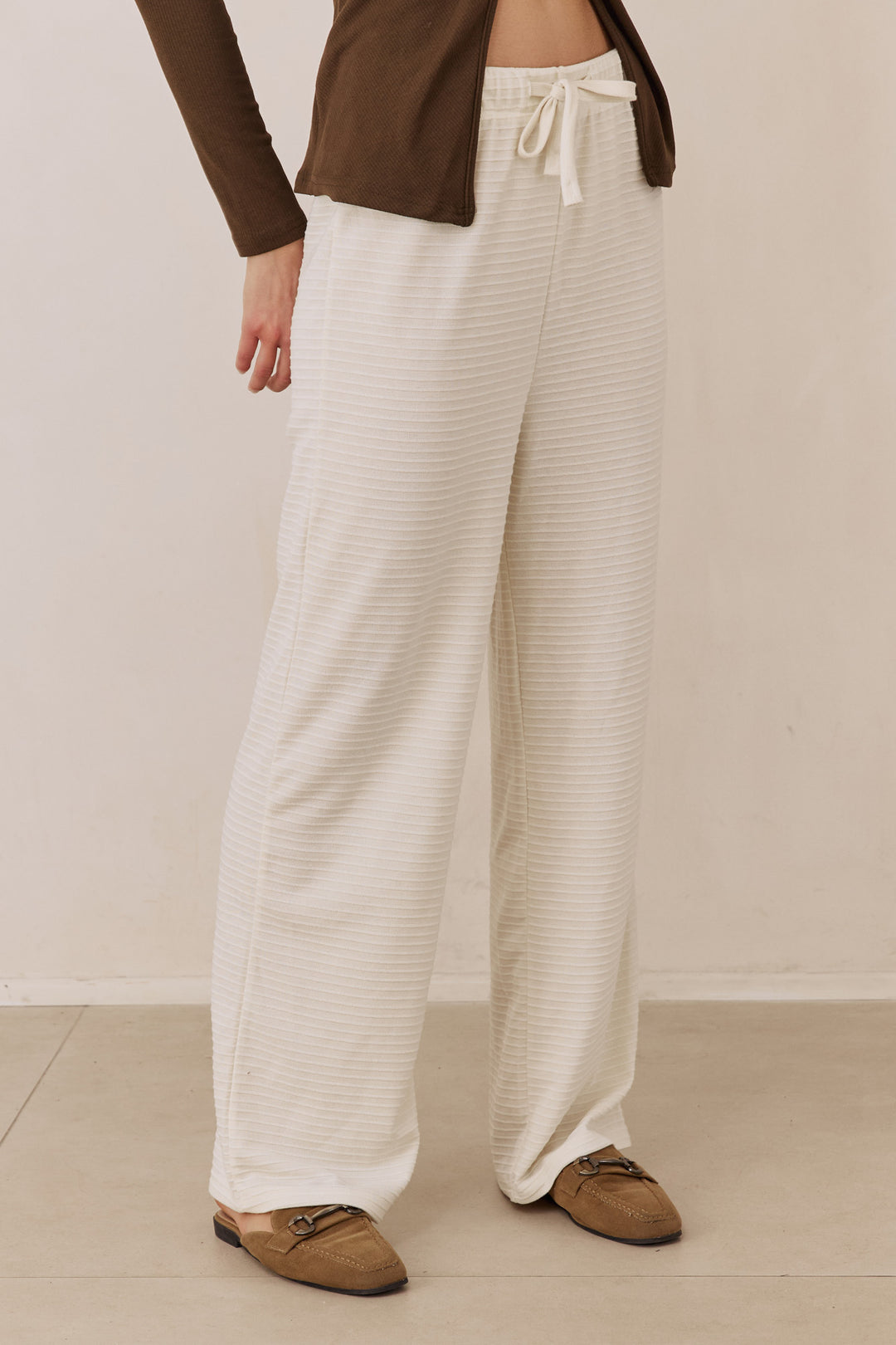 מכנסי הנרי טקסטורת פסים | שמנת