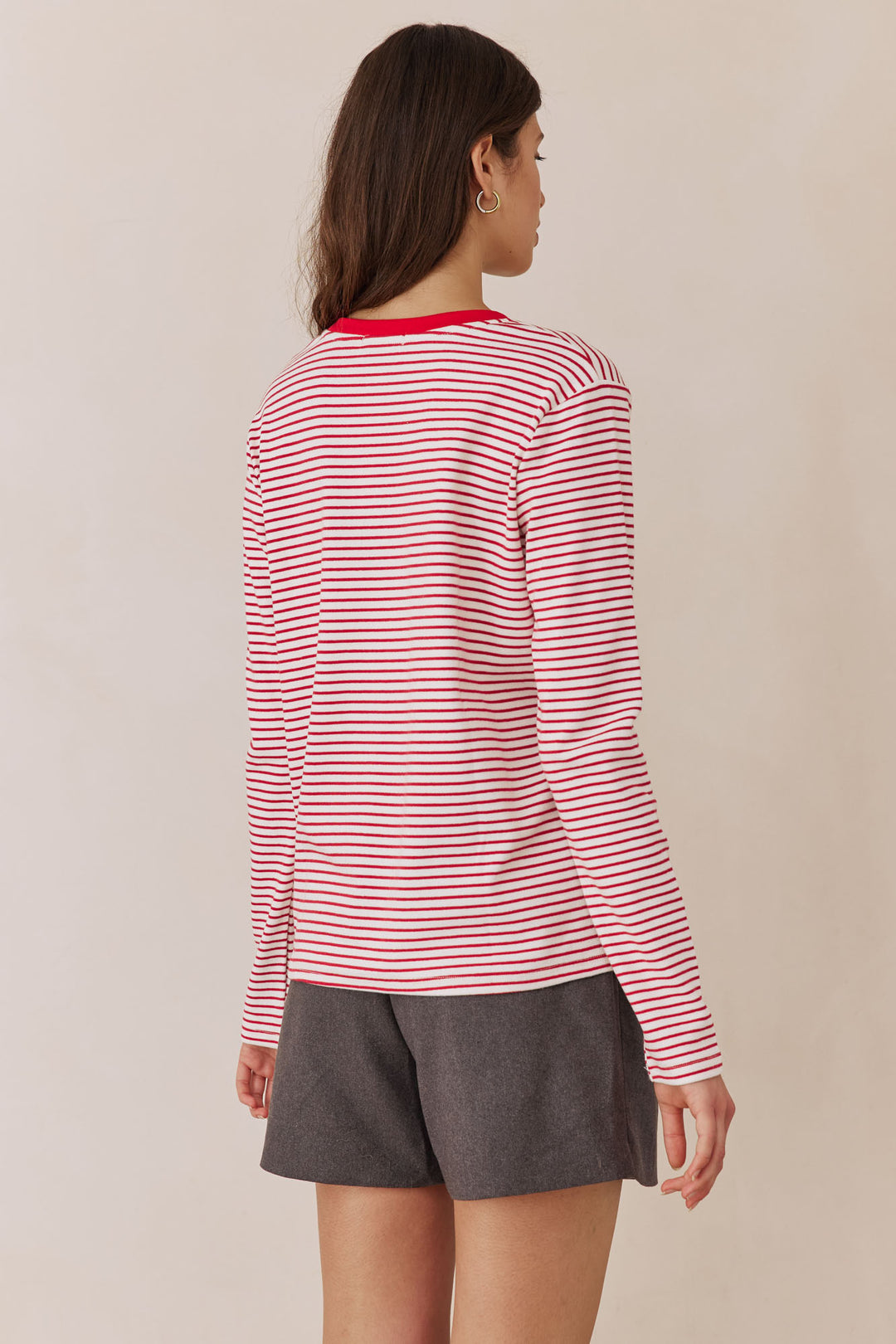 חולצת לילו סטרייפס בשילוב כיס | אדום/לבן