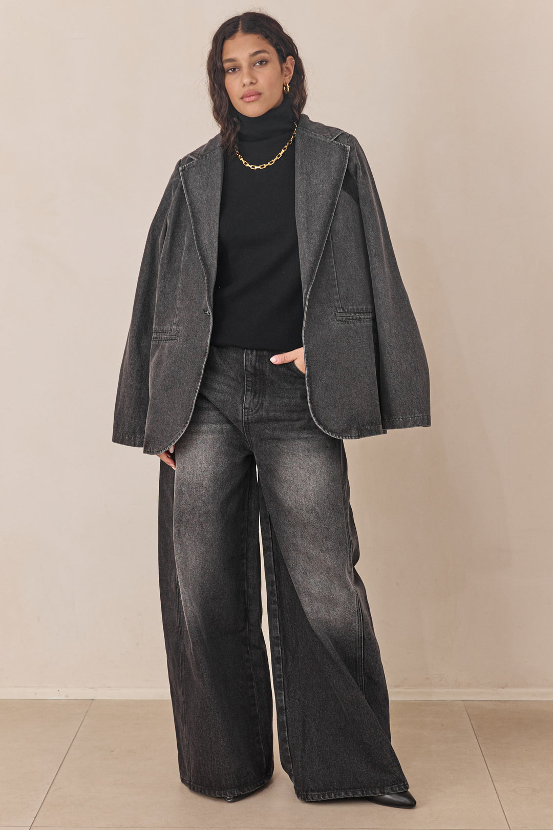 מכנסי דנים ברלין רחבים | שחור