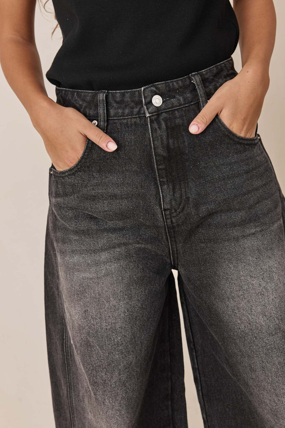 מכנסי דנים ברלין רחבים | שחור