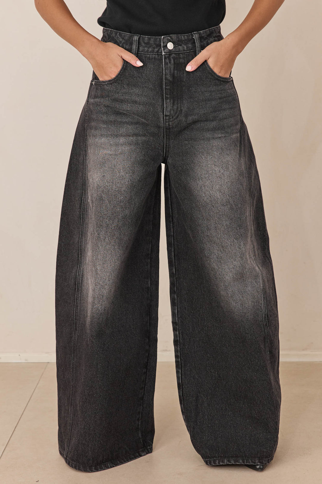 מכנסי דנים ברלין רחבים | שחור