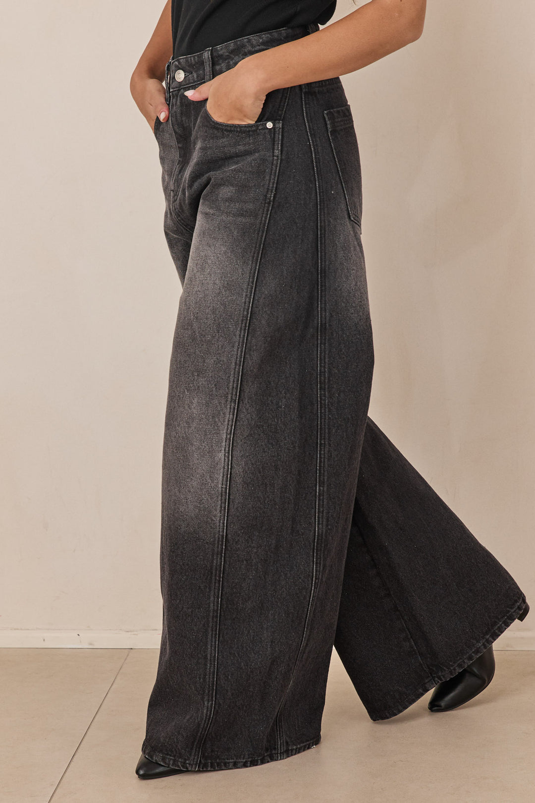 מכנסי דנים ברלין רחבים | שחור