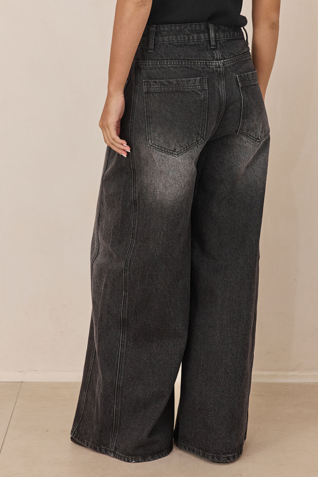 מכנסי דנים ברלין רחבים | שחור