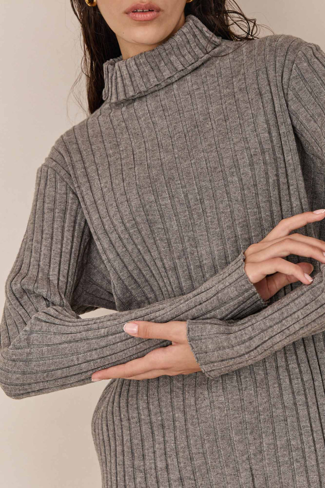 טוניקת סריג גולף שילה טקסטורת פסים | אפור