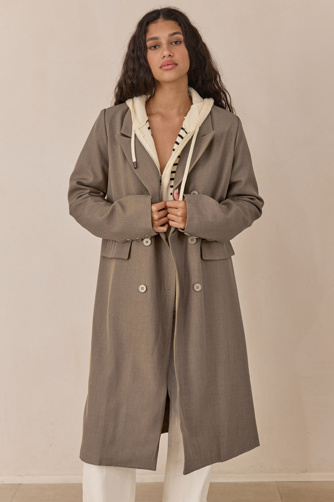 ג'קט מחויט ארוך ארין גזרת אוברסייז | חאקי