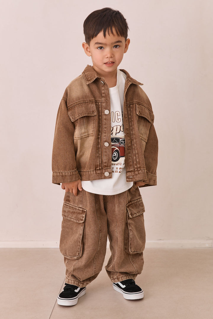 ג'קט ג'ינס בד משופשף | חום