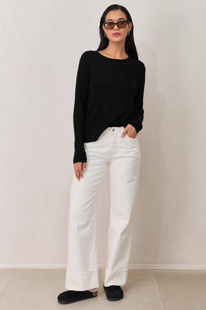 חולצת סריג קורפו בד שקפקף | שחור