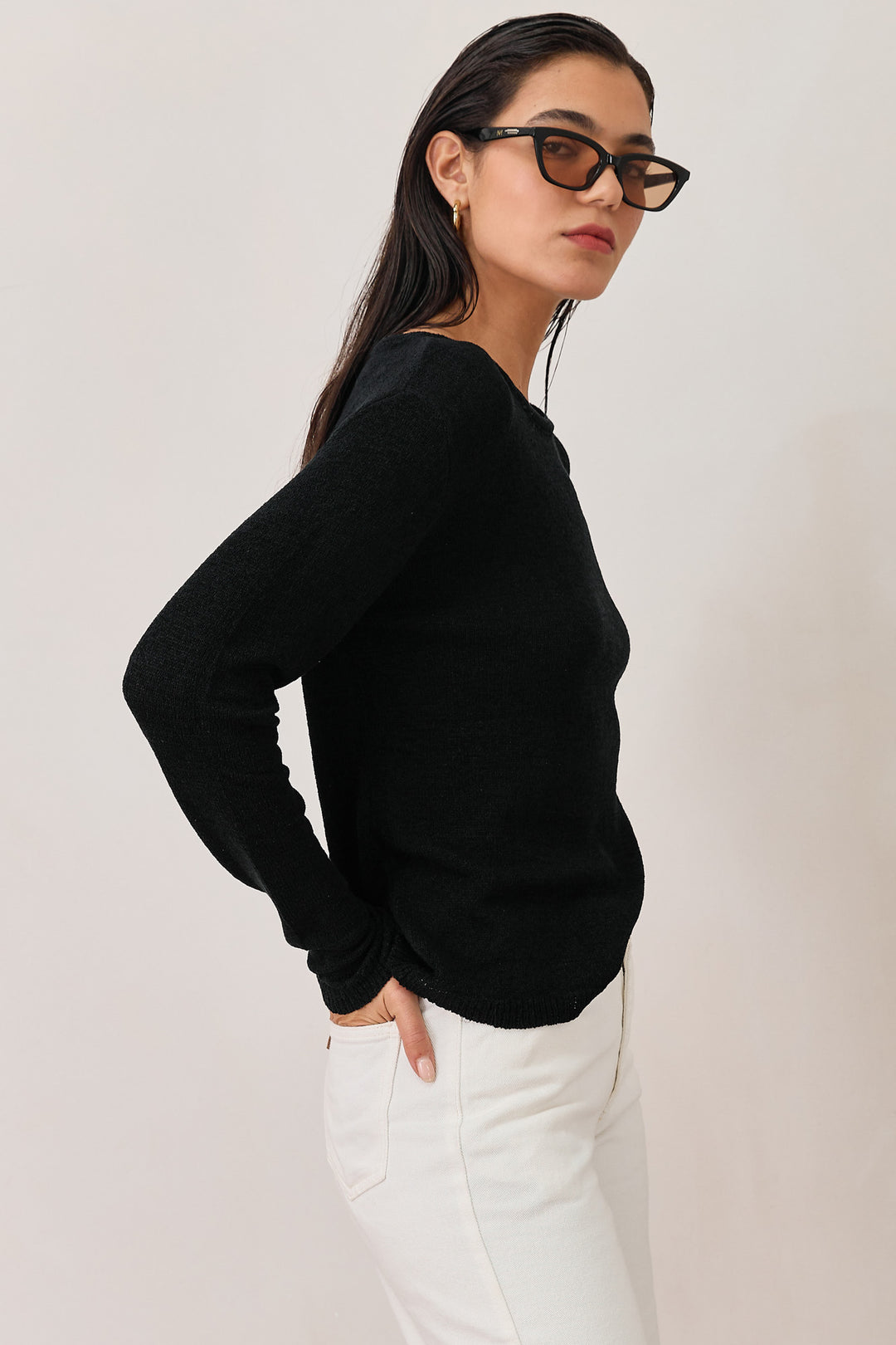 חולצת סריג קורפו בד שקפקף | שחור