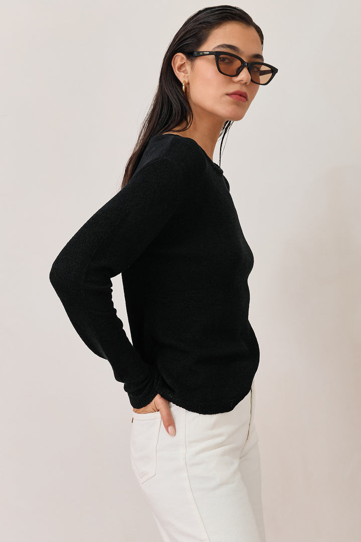 חולצת סריג קורפו בד שקפקף | שחור