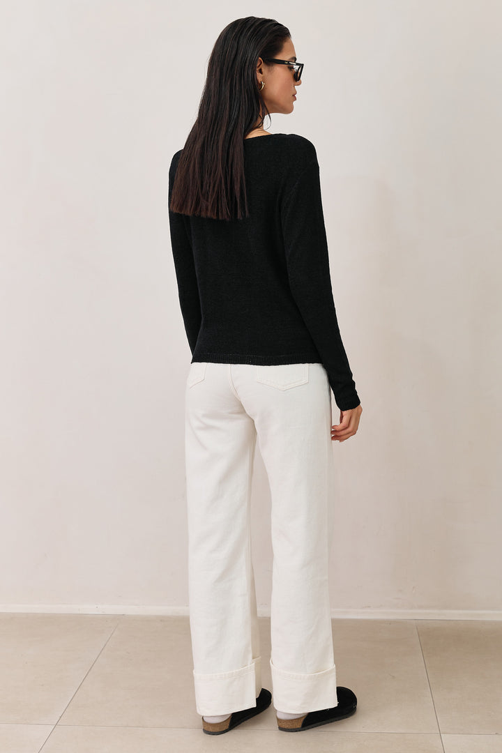 חולצת סריג קורפו בד שקפקף | שחור