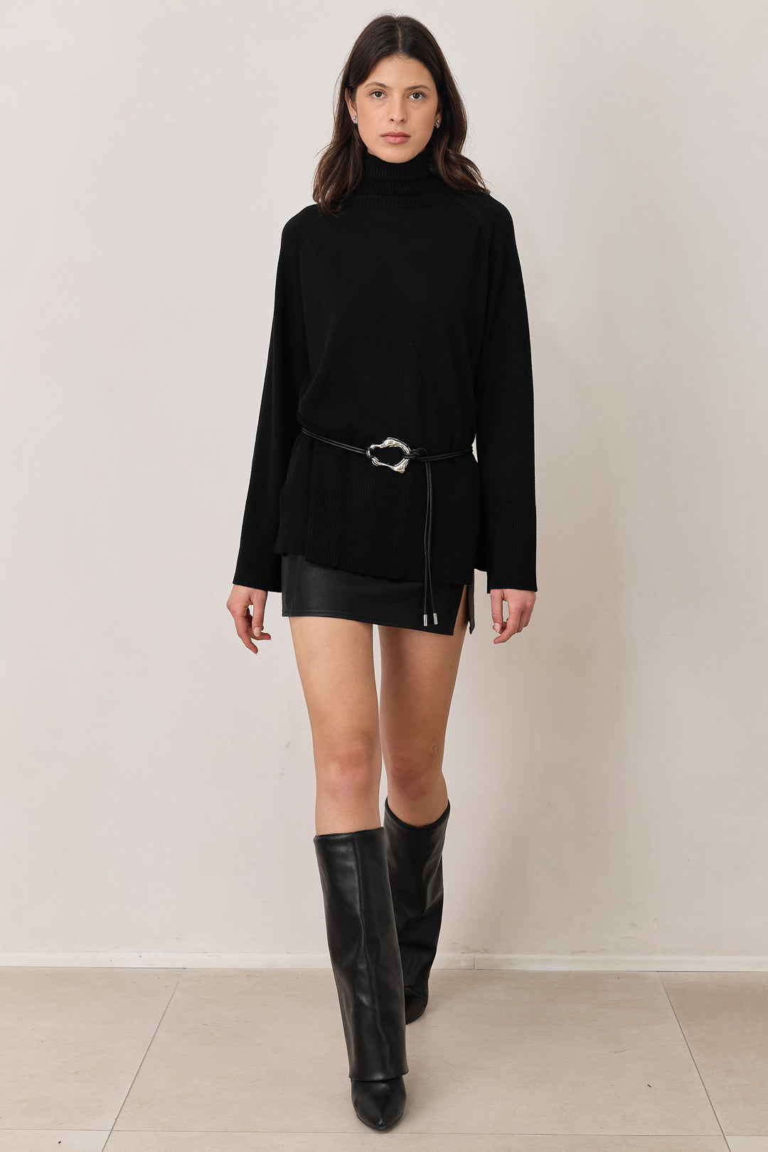 טוניקת סריג גולף סינגפור מנג'ט רחב | שחור