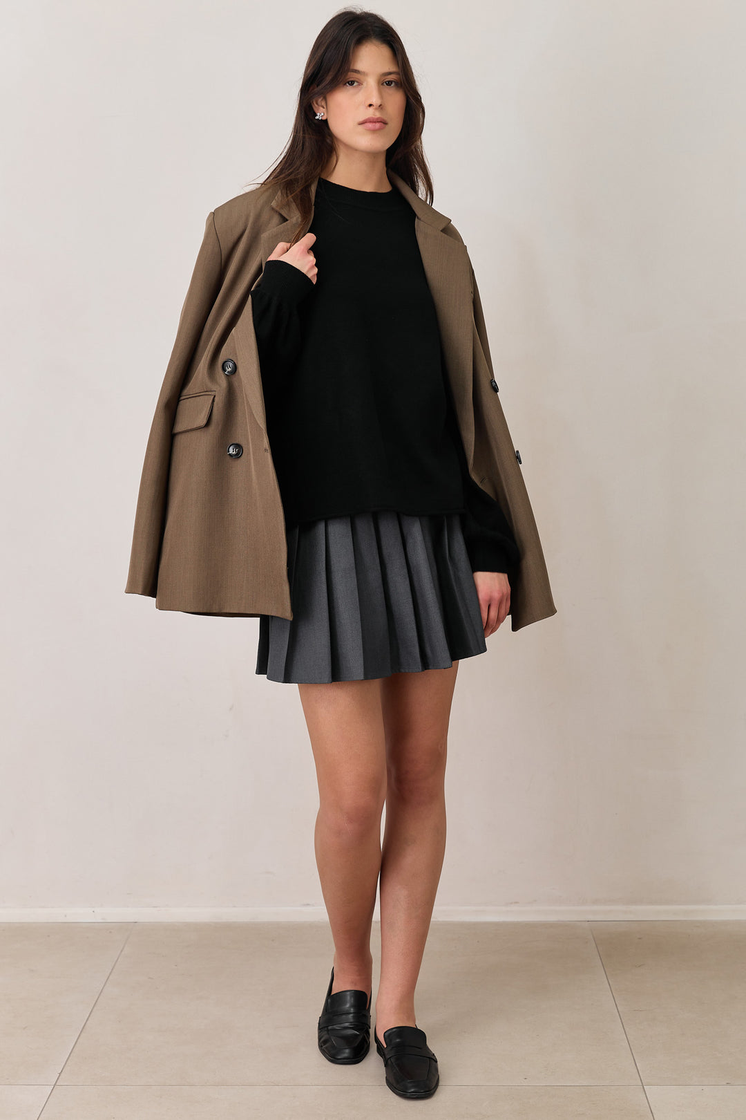 חצאית קפלים ריין אורך מיני | אפור