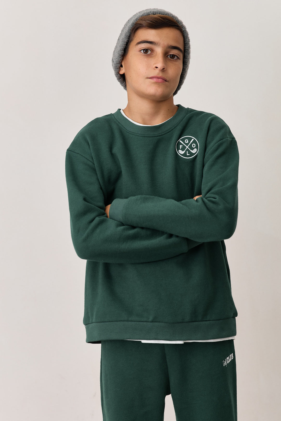 חליפת פוטר בשילוב רקמה | ירוק