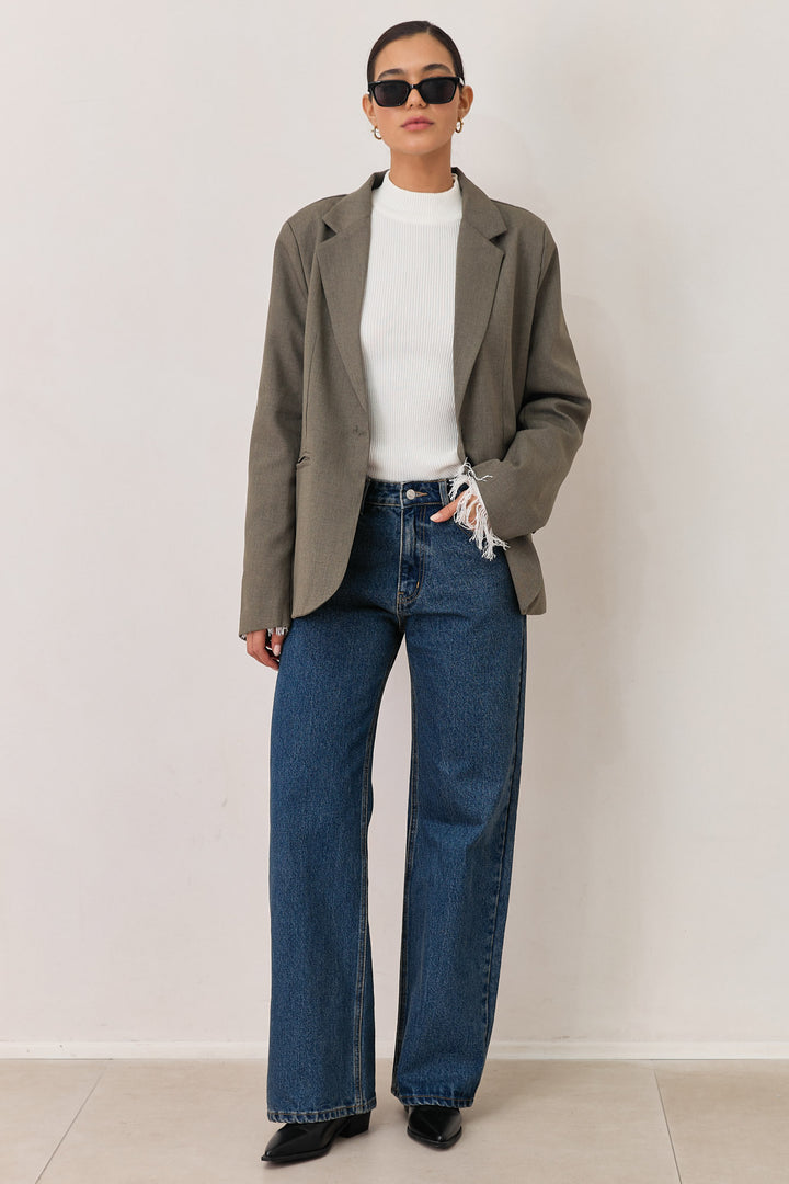 בלייזר מחויט מארק בגזרה אוברסייזית | ירוק זית