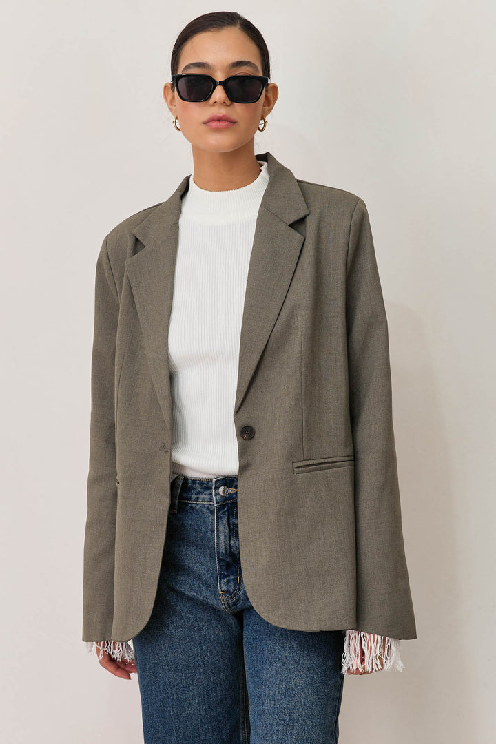 בלייזר מחויט מארק בגזרה אוברסייזית | ירוק זית