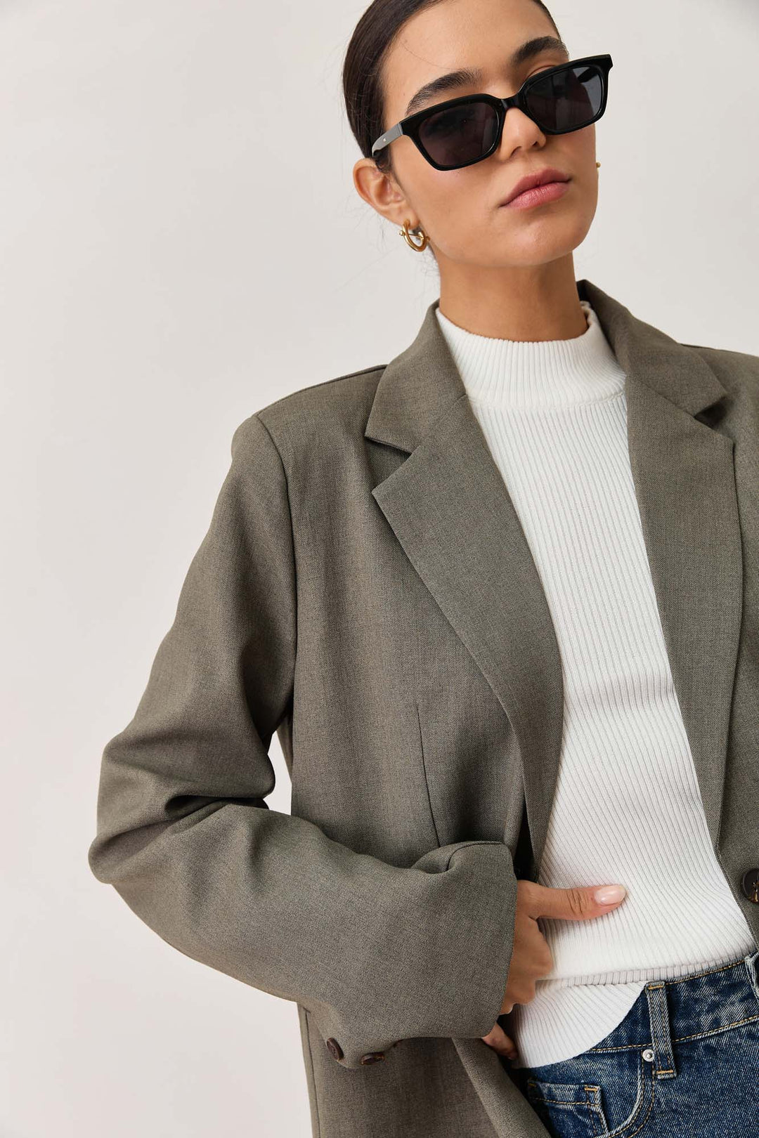 בלייזר מחויט מארק בגזרה אוברסייזית | ירוק זית