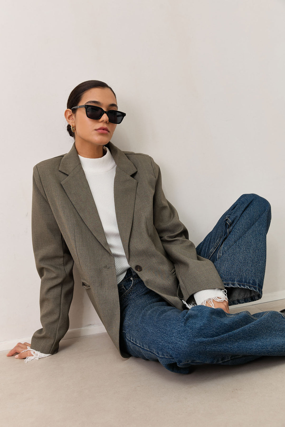 בלייזר מחויט מארק בגזרה אוברסייזית | ירוק זית