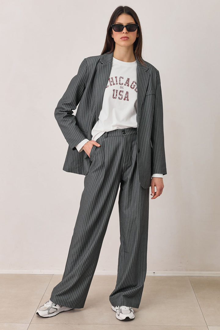 בלייזר מייקי הדפס פסים | אפור