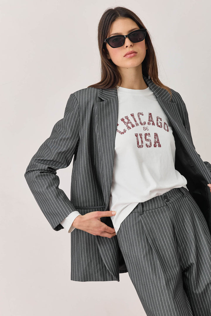 בלייזר מייקי הדפס פסים | אפור