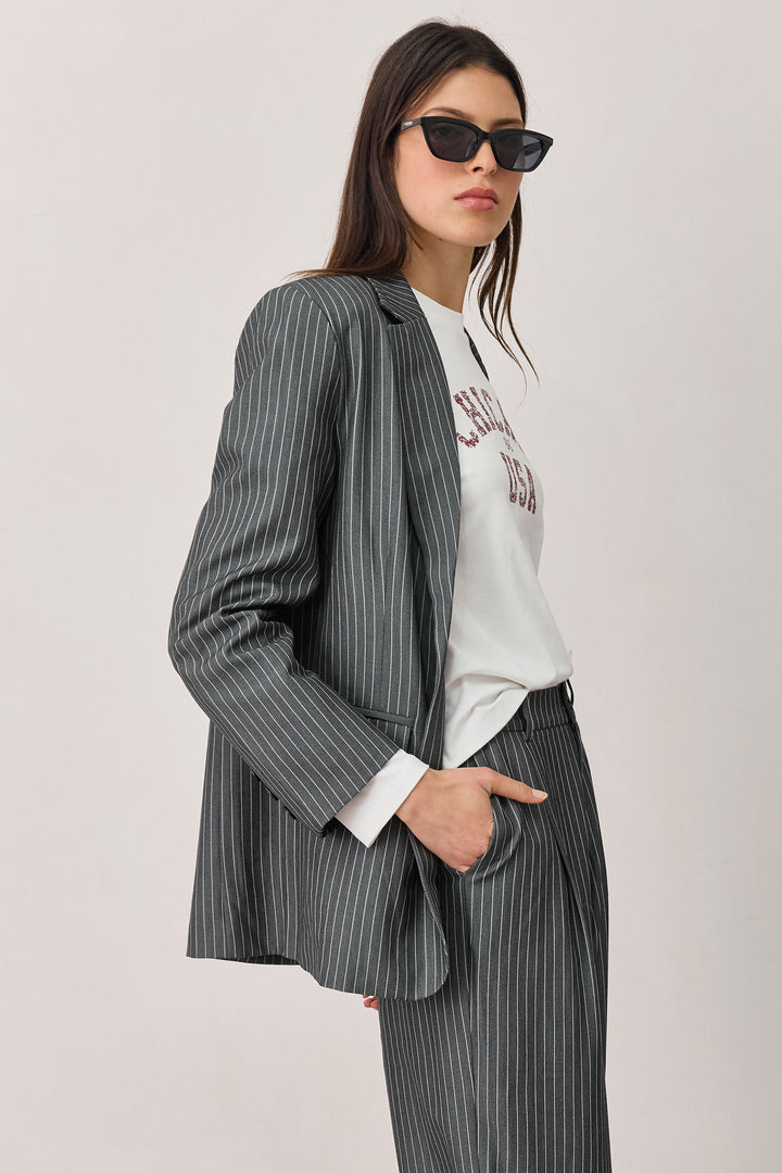 בלייזר מייקי הדפס פסים | אפור