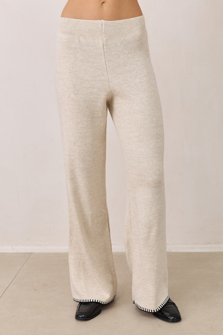 מכנסי סריג אליוט תיפורים בולטים | שמנת