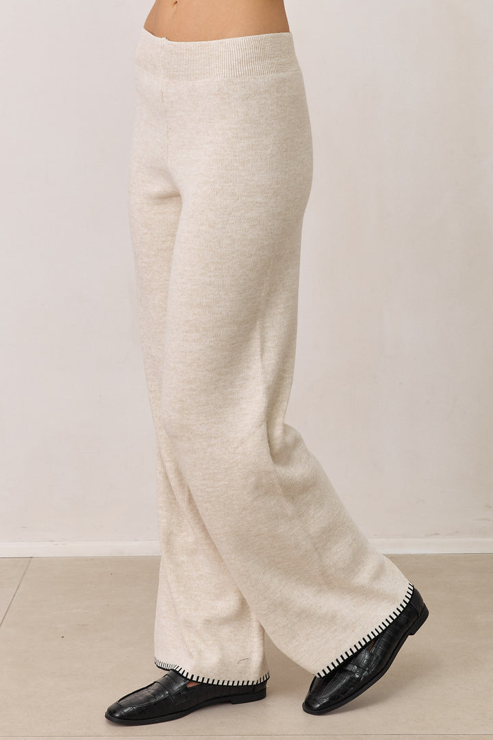 מכנסי סריג אליוט תיפורים בולטים | שמנת