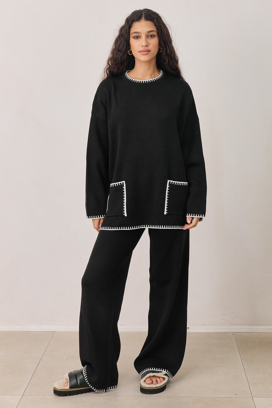 מכנסי סריג אליוט תיפורים בולטים | שחור