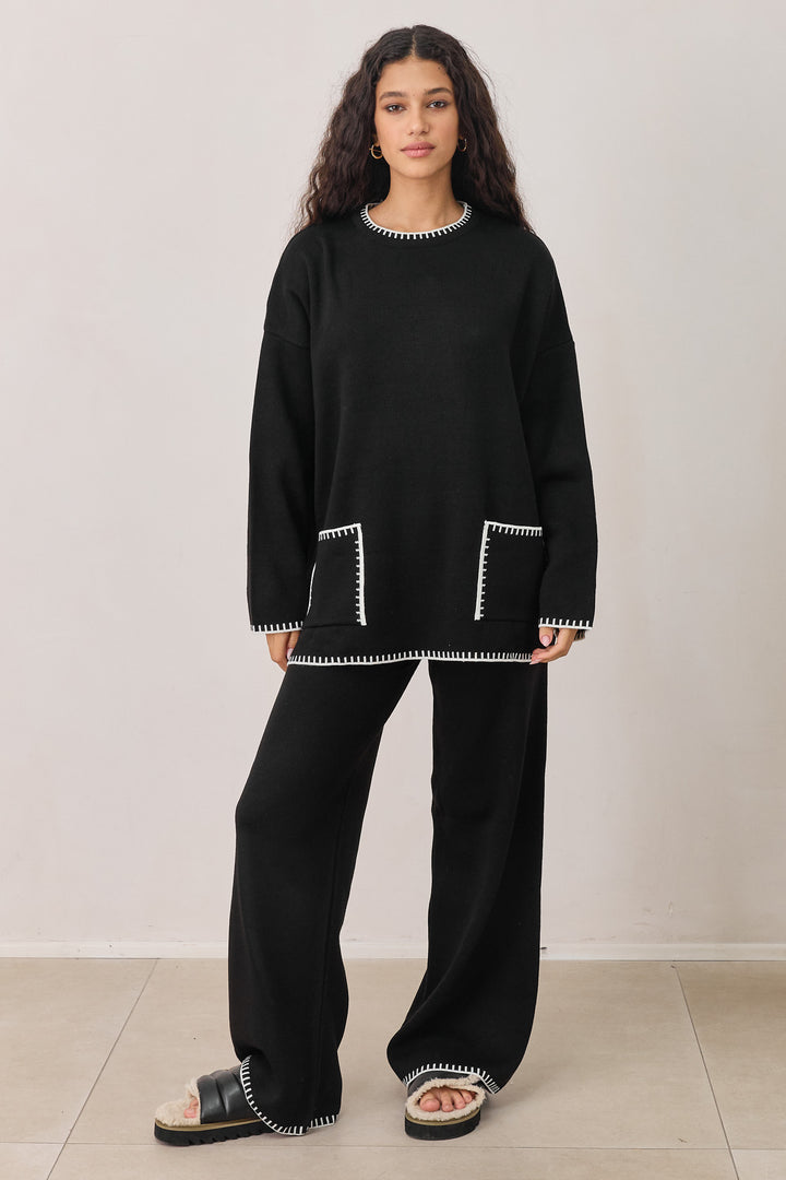 מכנסי סריג אליוט תיפורים בולטים | שחור