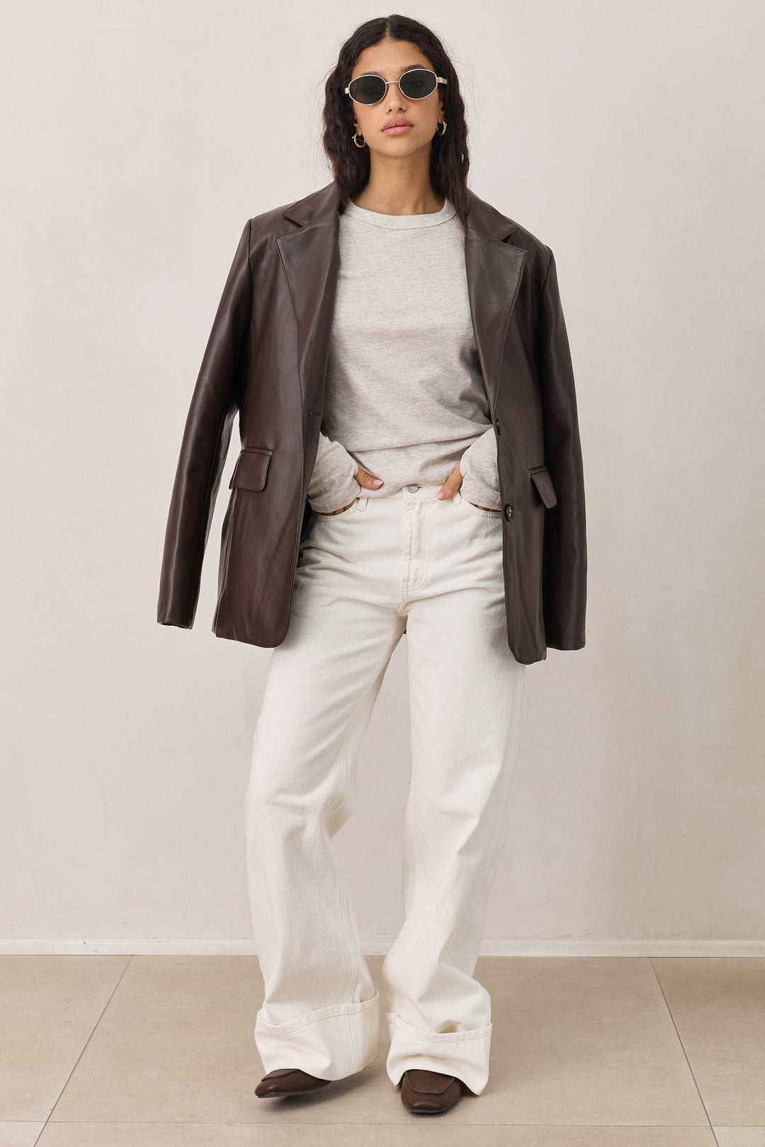 חולצת בייסיק לני שרוול כפפה | בז' מלאנז'