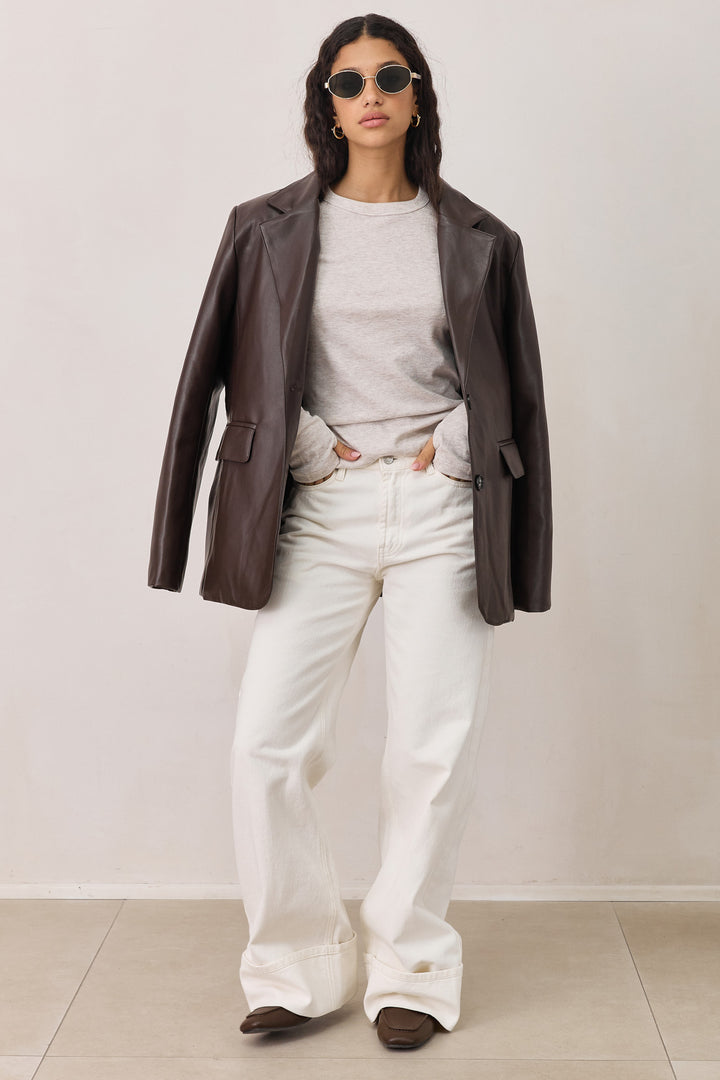 חולצת בייסיק לני שרוול כפפה | בז' מלאנז'