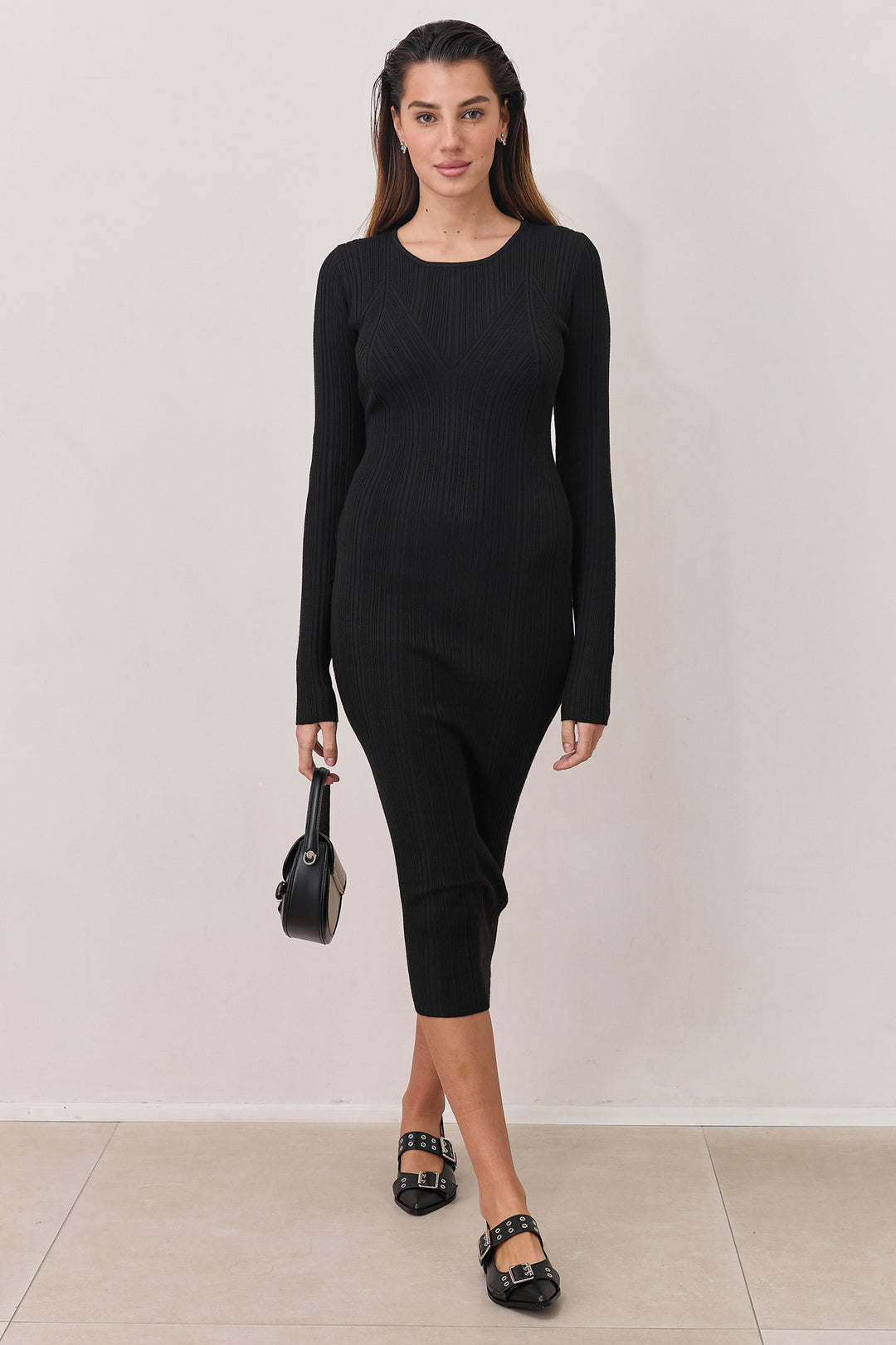 שמלת סריג פרדי אורך מידי | שחור