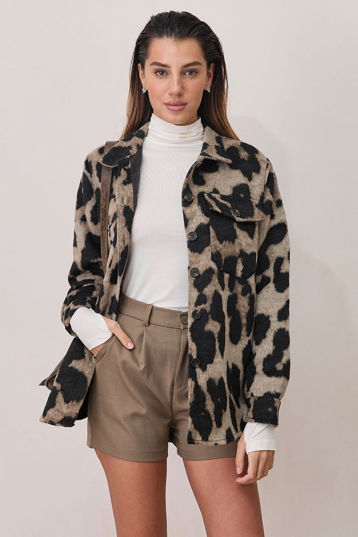 ג'קט ביאנקה דמוי צמר סגירת כפתורים | בז'/שחור