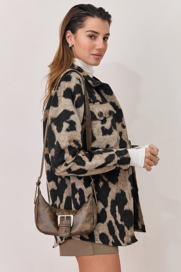 ג'קט ביאנקה דמוי צמר סגירת כפתורים | בז'/שחור