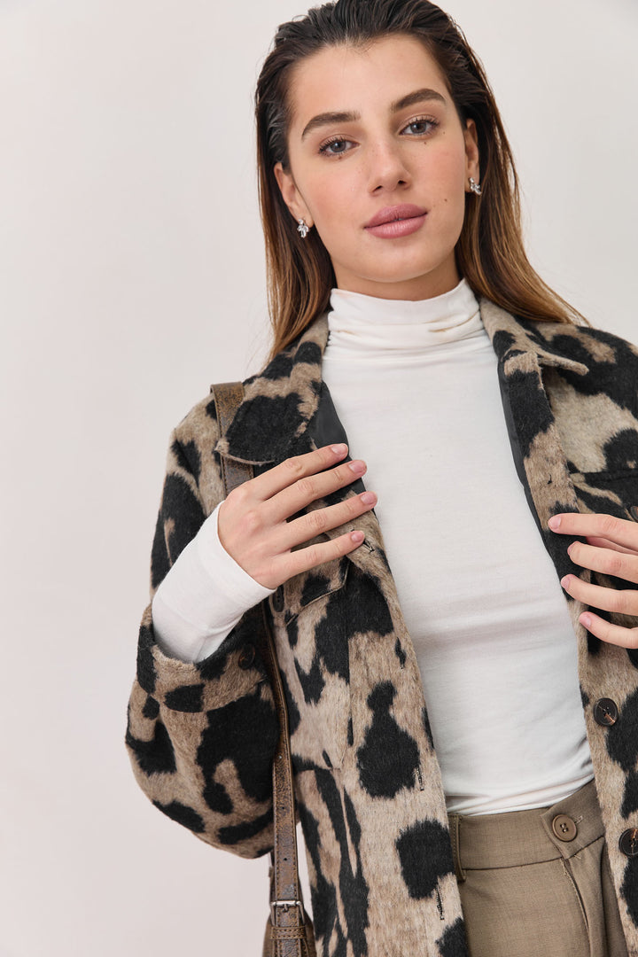 ג'קט ביאנקה דמוי צמר סגירת כפתורים | בז'/שחור