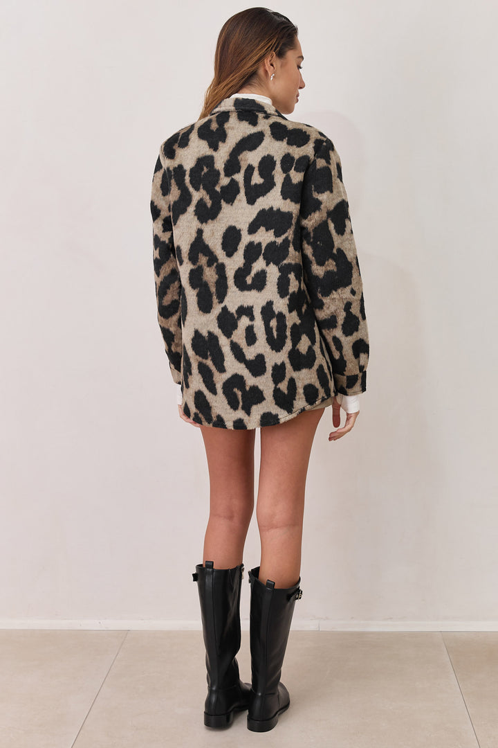 ג'קט ביאנקה דמוי צמר סגירת כפתורים | בז'/שחור