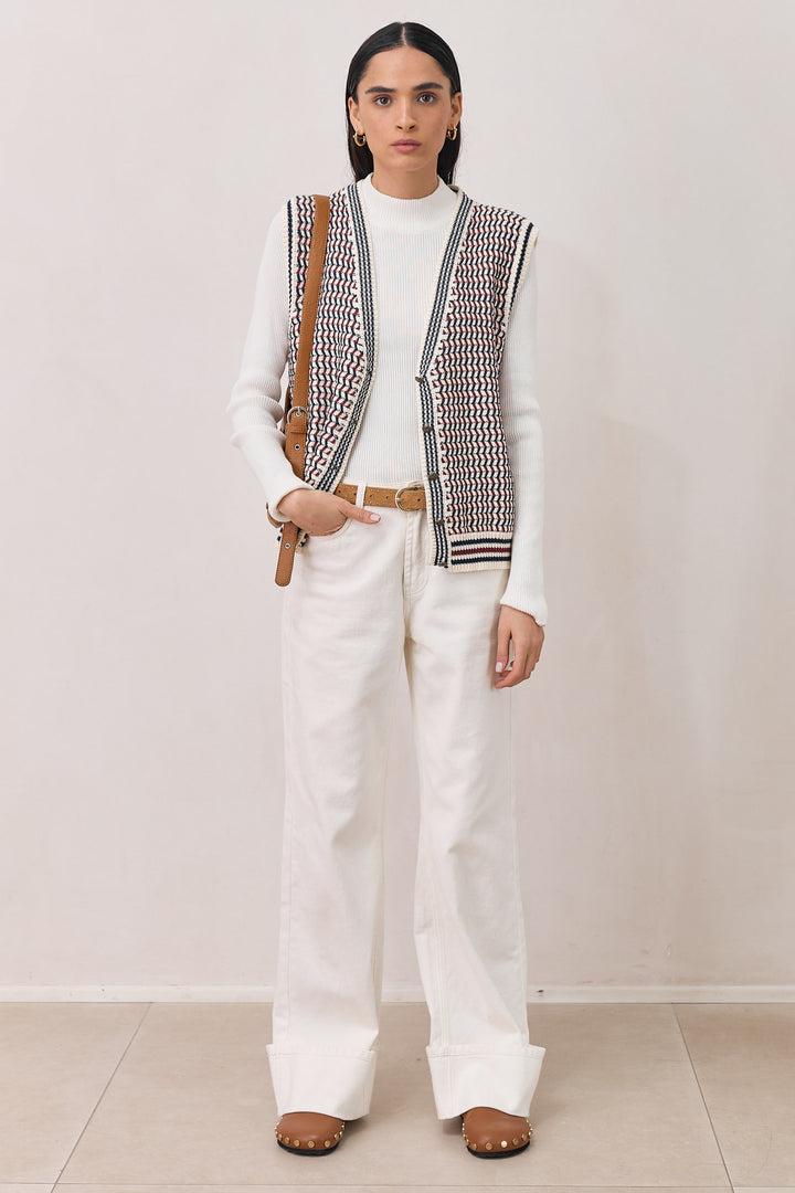 אפודה סרוגה קרולינה בשילוב כפתורים | כחול